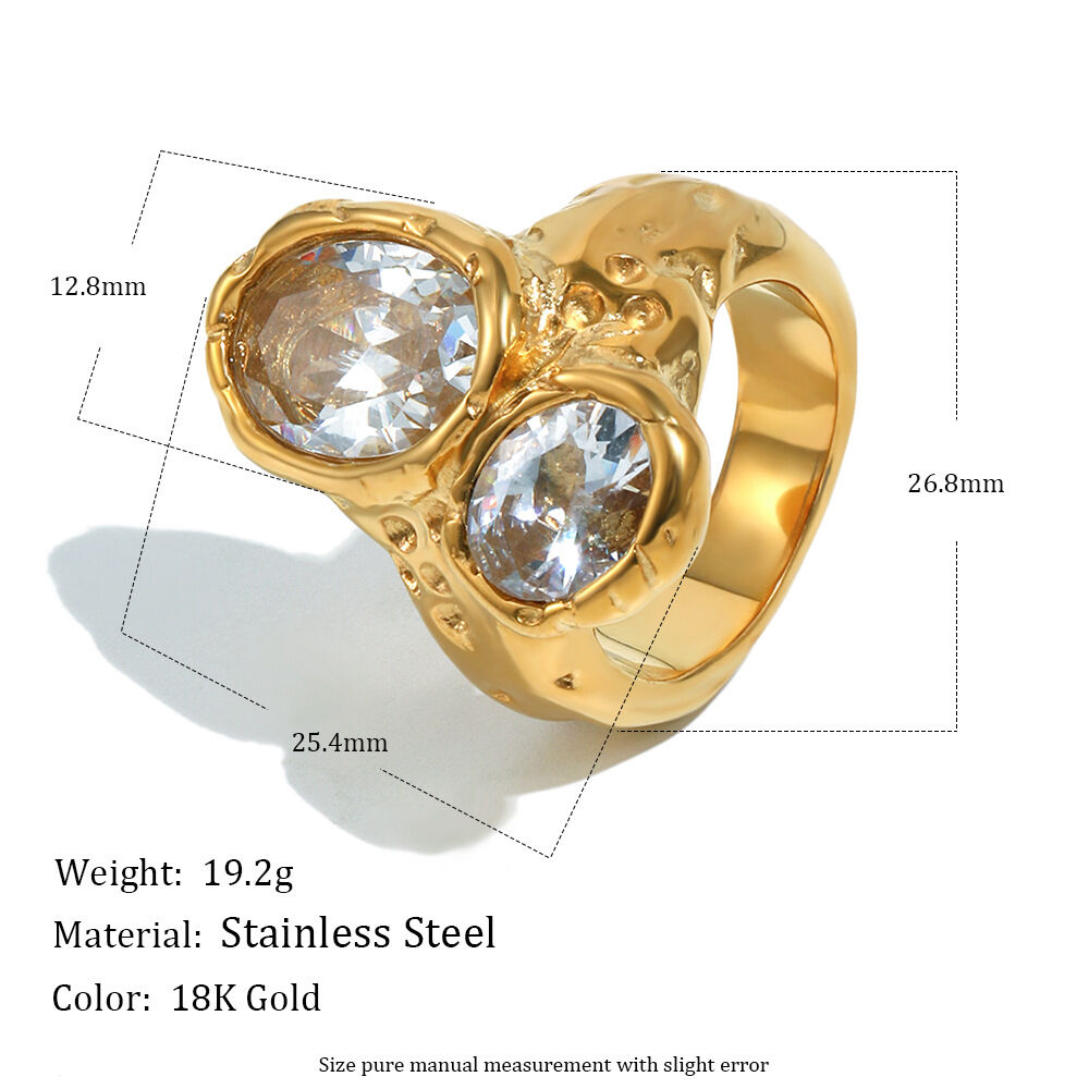 Ellipse Shape Zircon Stainless Steel Waterproof Statement Ring h5 