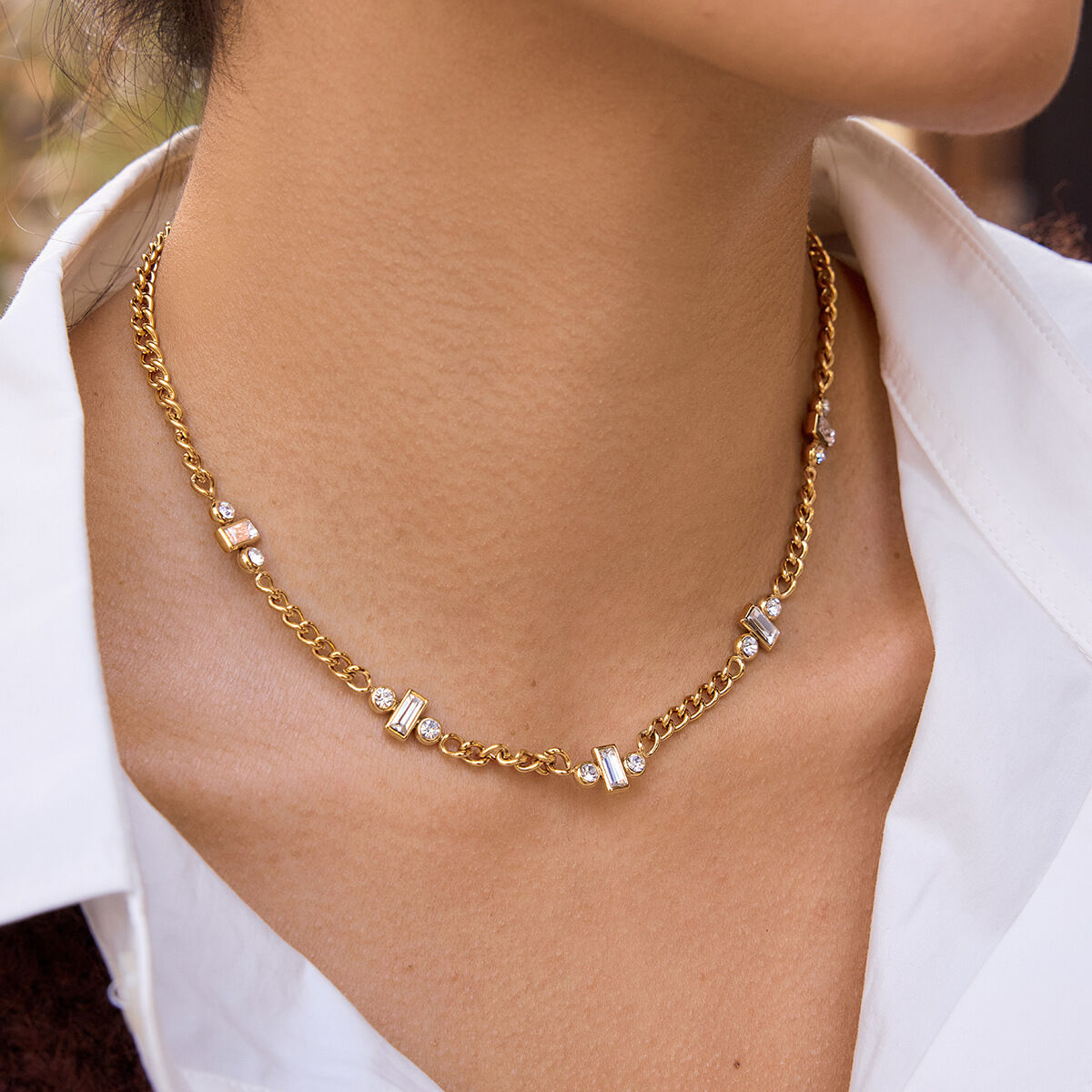 Sleek Rectangle Stainless Steel Waterproof&Anti-tarnish Gold Color Women's Chain Necklaces
