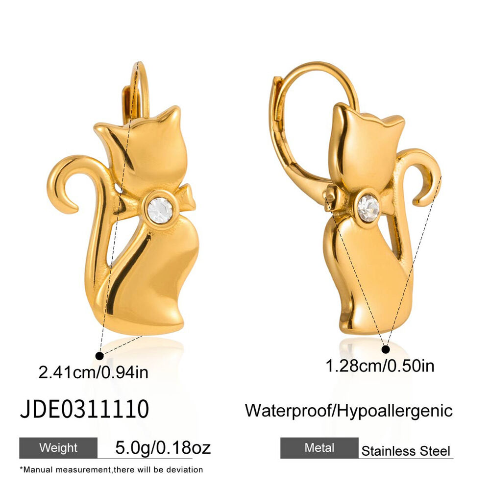 Elegant Cat Stainless Steel Waterproof&Anti-tarnish Gold Color Women's Drop Earrings h5Picture2