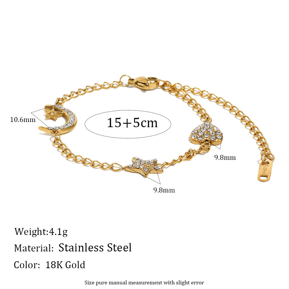 Moon&Star Stainless Steel Waterproof Gold Color Charm Bracelet h5Picture2