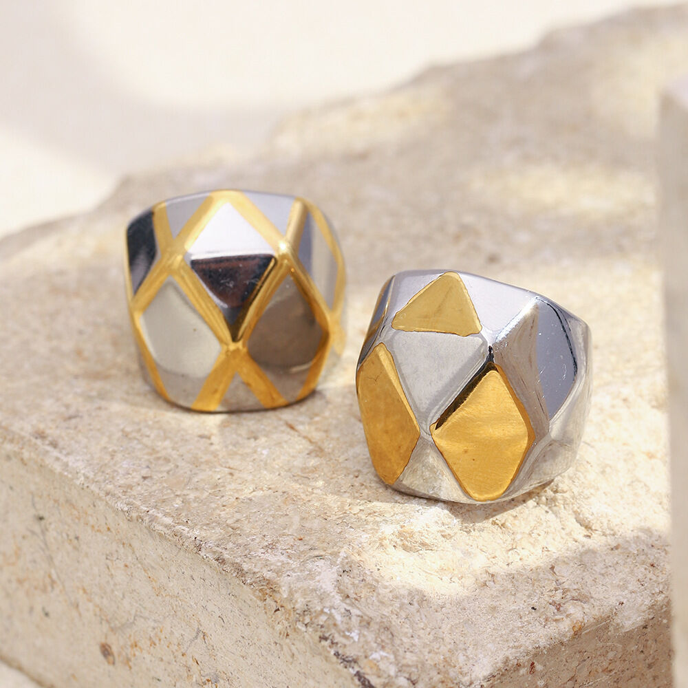 Three-dimensional Spherical Shape Gold and Sliver Color Stainless Steel Waterproof Statement Ring