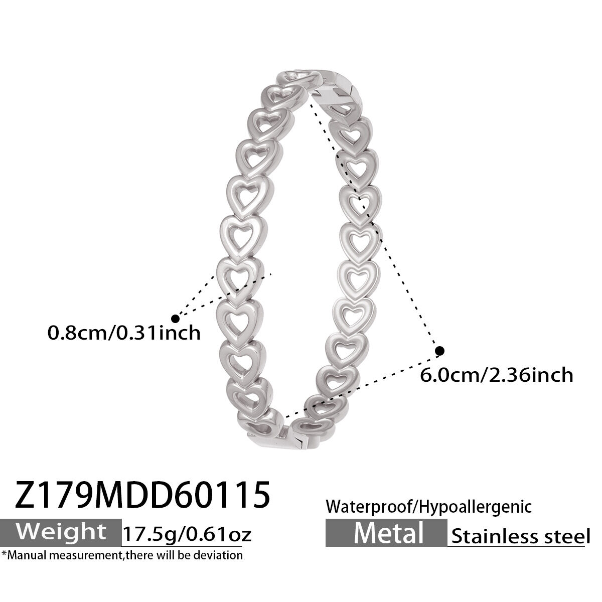Exquisite Heart Circle Stainless Steel Gold Color Waterproof&Anti-tarnish Women's Bangles Picture2