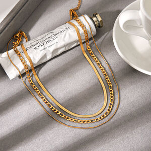 Simple Series Daily Chain Stainless Steel Waterproof Gold Color Women's Layered Necklaces h5 Picture3
