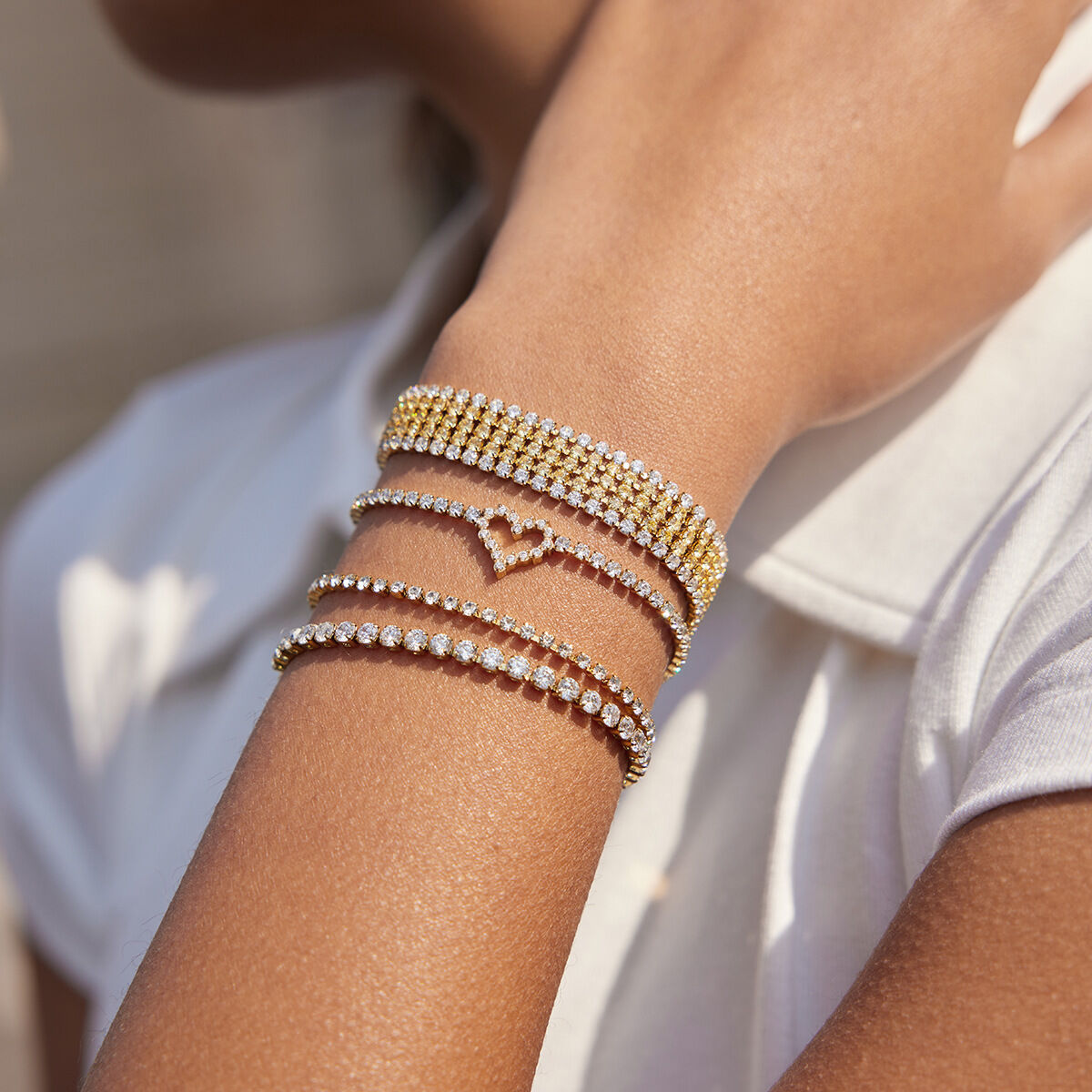 Exquisite Lines Stainless Steel Waterproof Gold Color Zircon Women's Chain Bracelets h5 Picture3