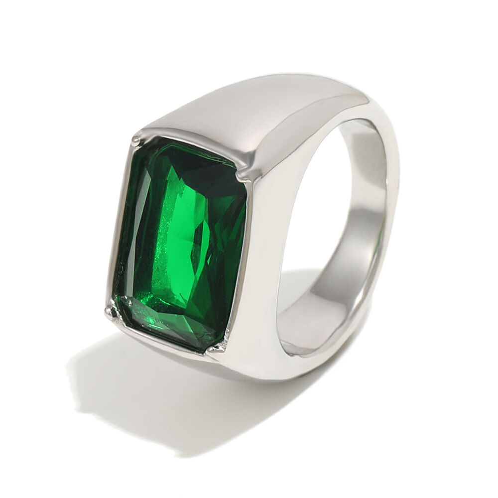 Simple Square Diamond Ring - Silver-Green/Number 6 Picture4