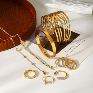 Heart Stainless Steel Waterproof Gold Color Zircon Bangles h5 Picture5