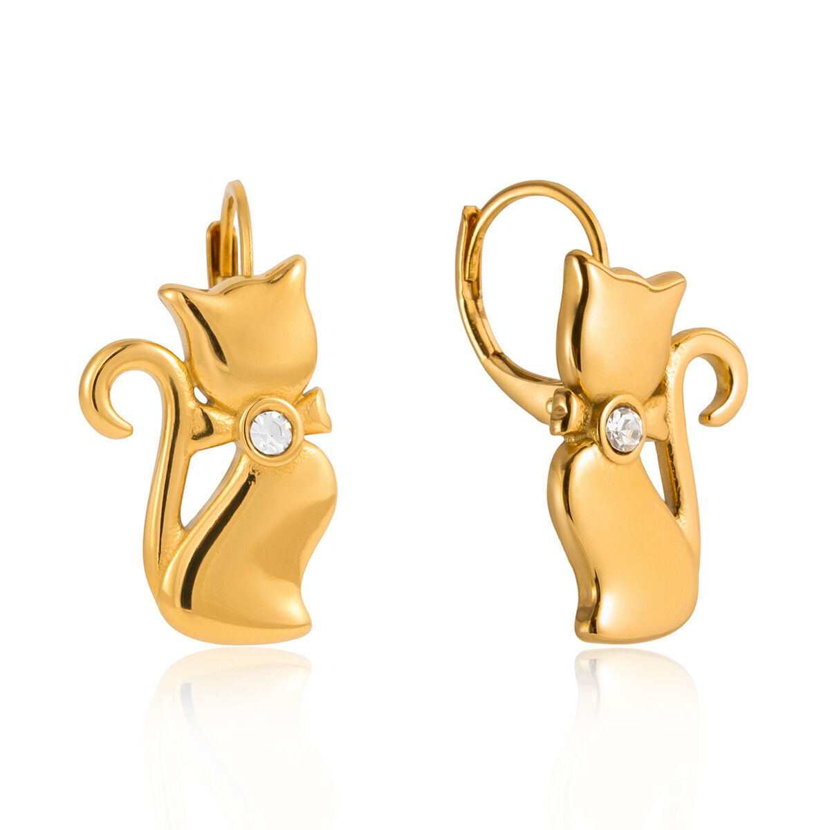 Elegant Cat Stainless Steel Waterproof&Anti-tarnish Gold Color Women's Drop Earrings
