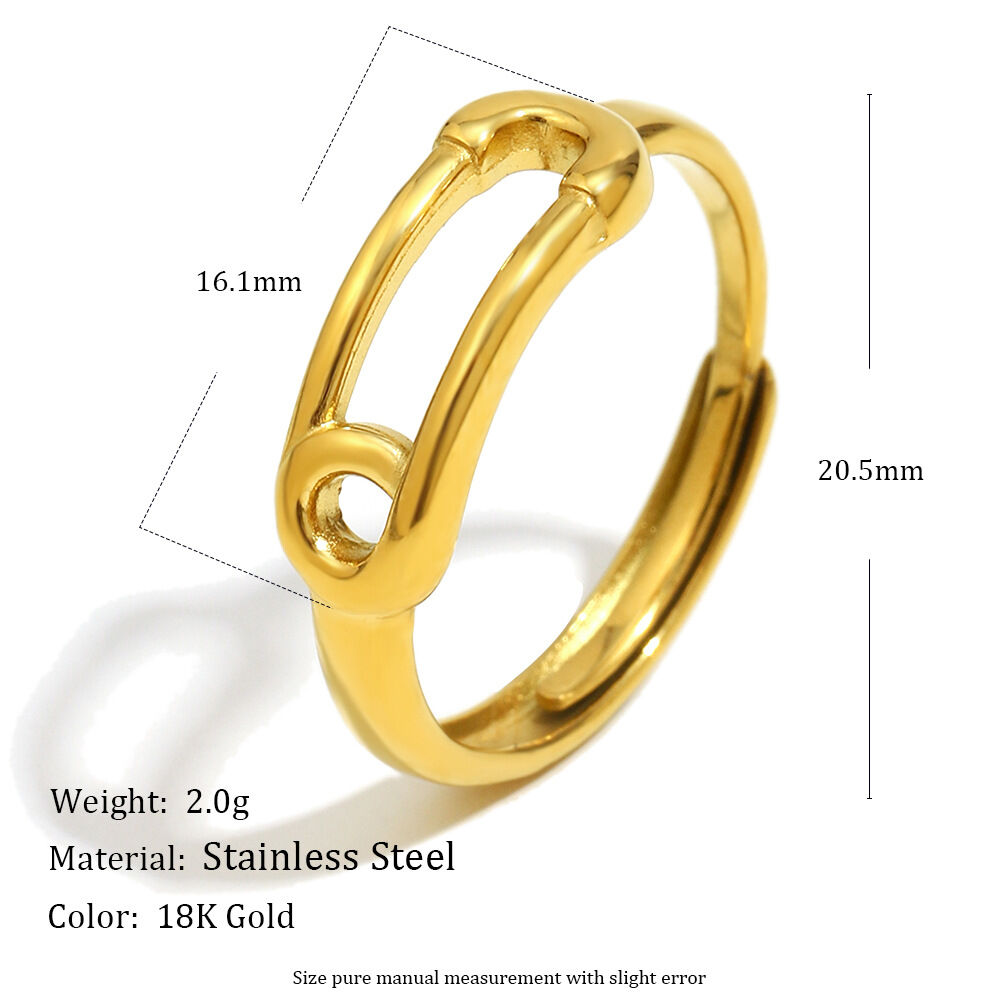 Pin Shape Stainless Steel Waterproof Gold Color Minimalist Ring