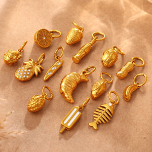 Simple Series Cute Irregular Shape Fruit Stainless Steel Waterproof Gold Color Rhinestone Unisex Pendants h5 Picture3