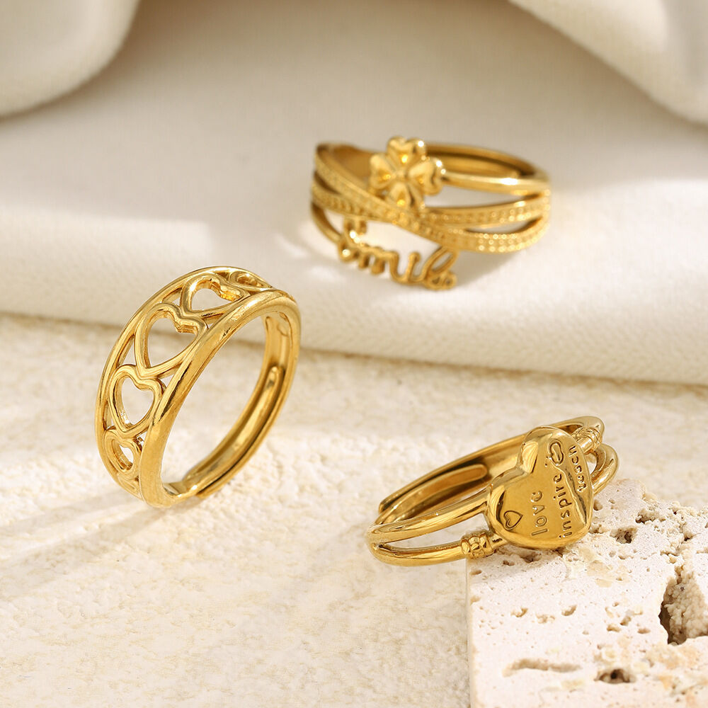 Heart Stainless Steel Waterproof Gold Color Statement Ring h5Picture3