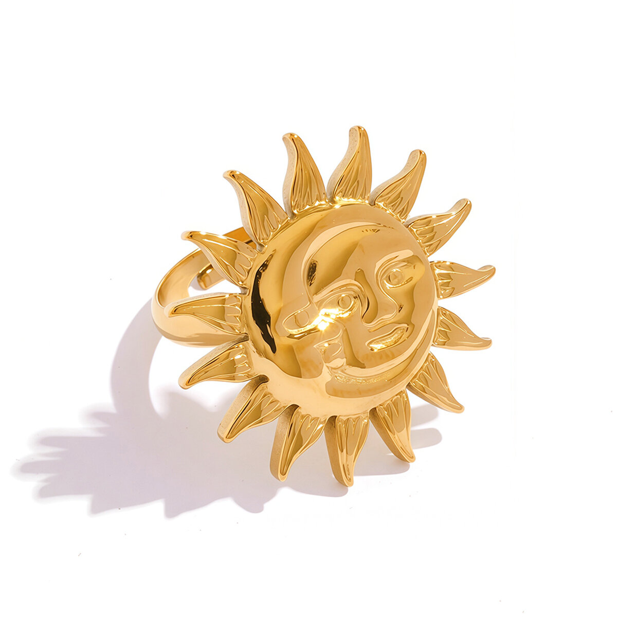 Simple Series Sun Stainless Steel Waterproof   Gold Color  Statement Rings h5 