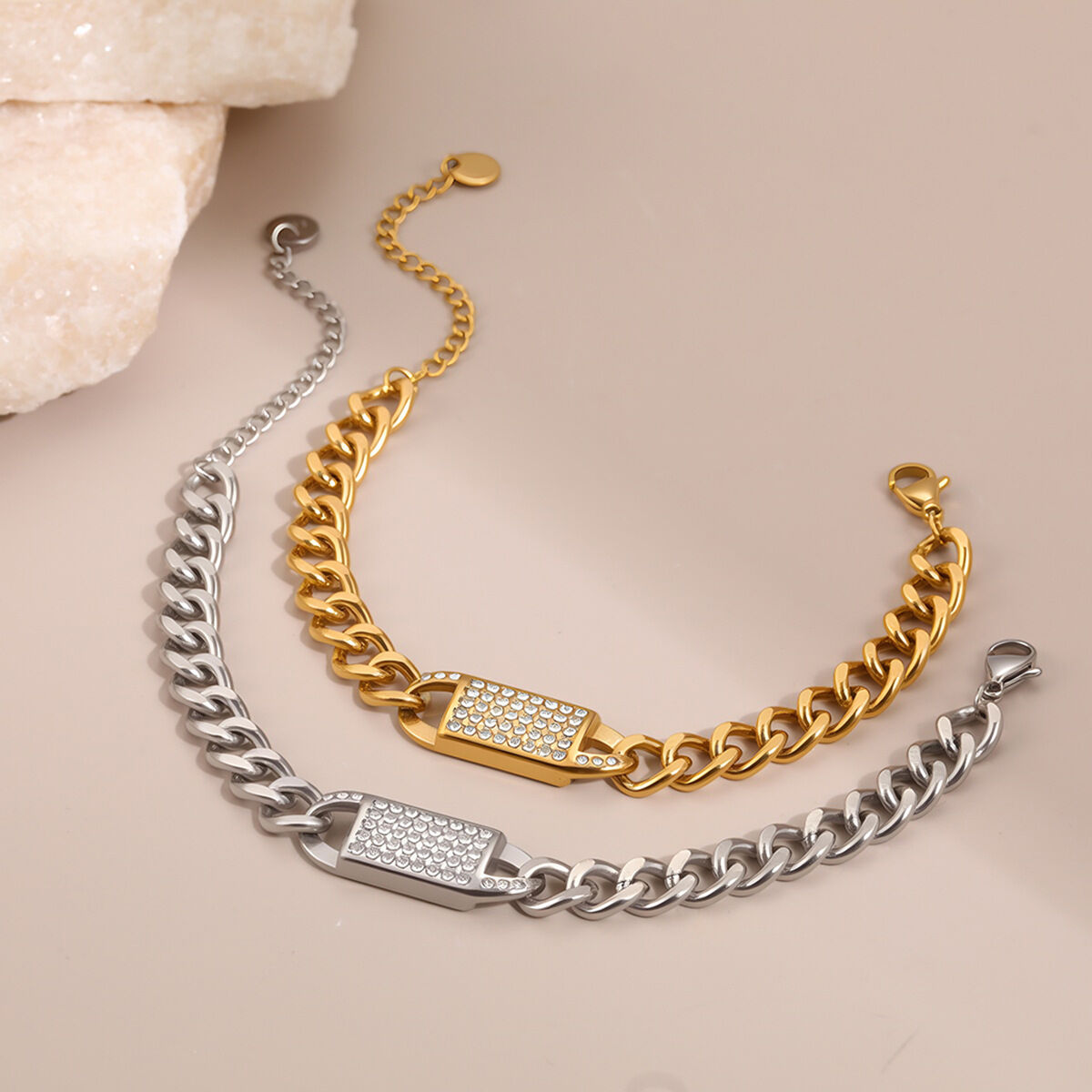 Simple Punk Irregular Shape Chain Stainless Steel Waterproof   Gold Color  Women's Chain Bracelets 2