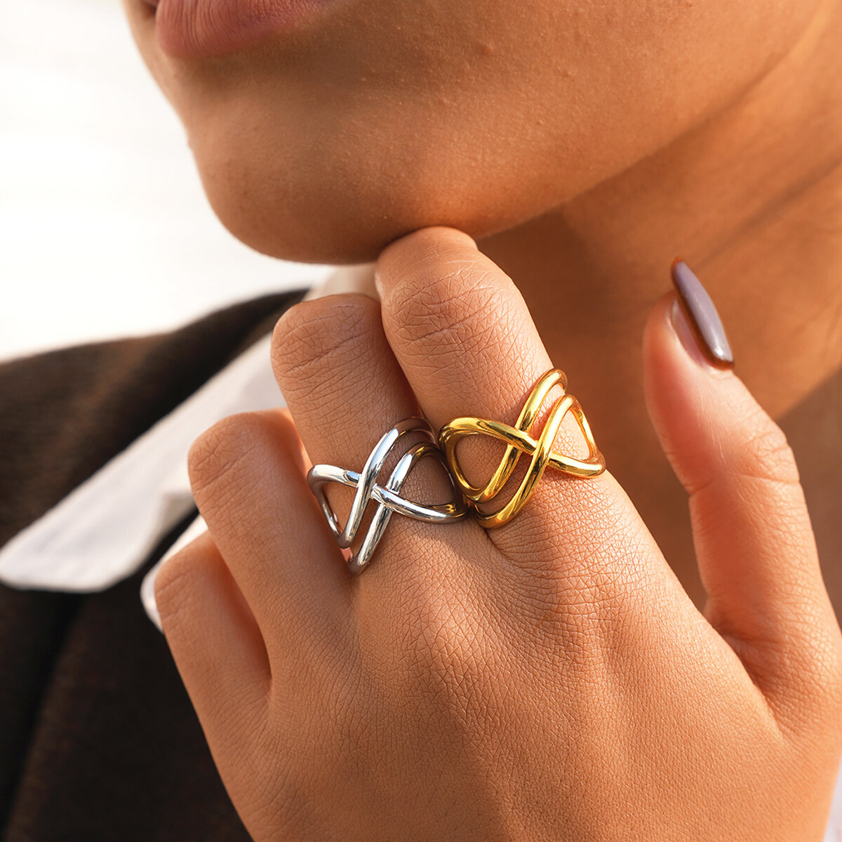 Daily Irregular Shape Stainless Steel  Waterproof   Gold Color  Statement Rings
