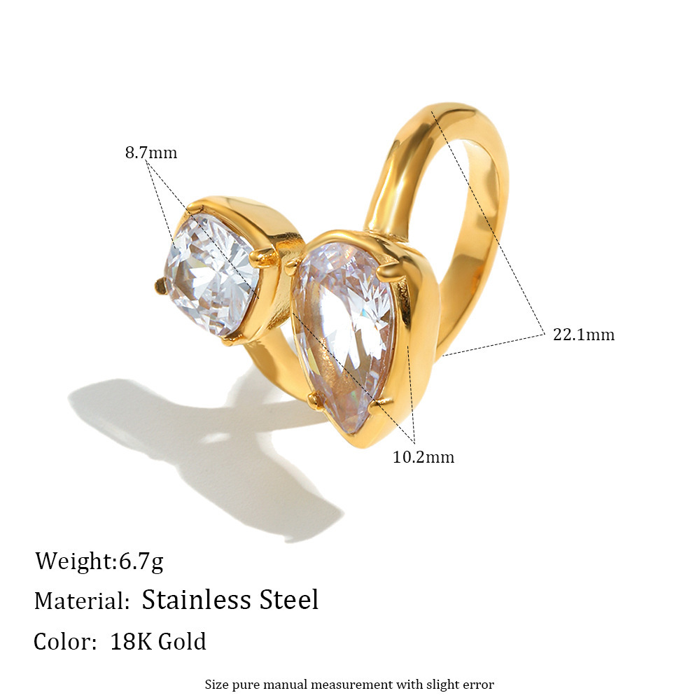 Simple Waterproof Stainless Steel Zircon Gold Color Ring Picture2