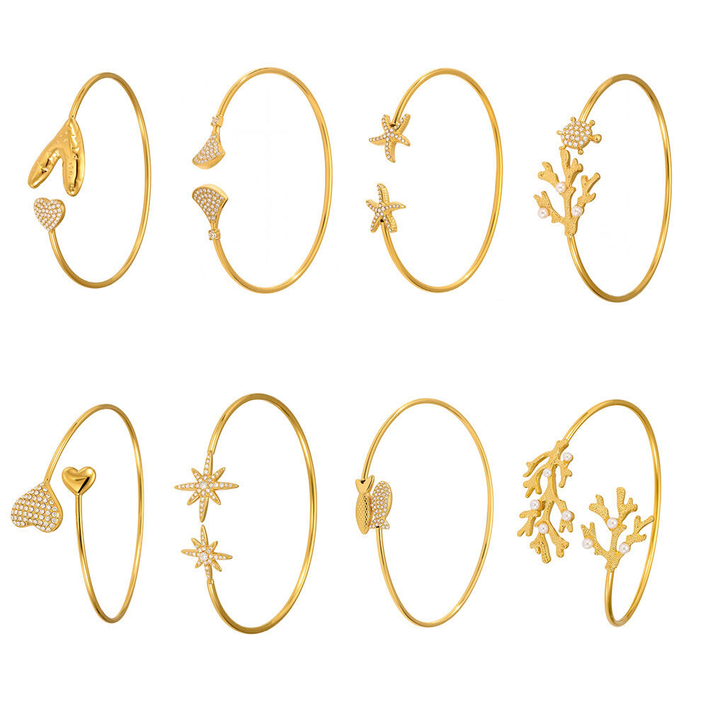 Marine Series Zircon Stainless Steel Waterproof&Anti-tarnish Gold Color Women's Cuff Bracelets Picture5