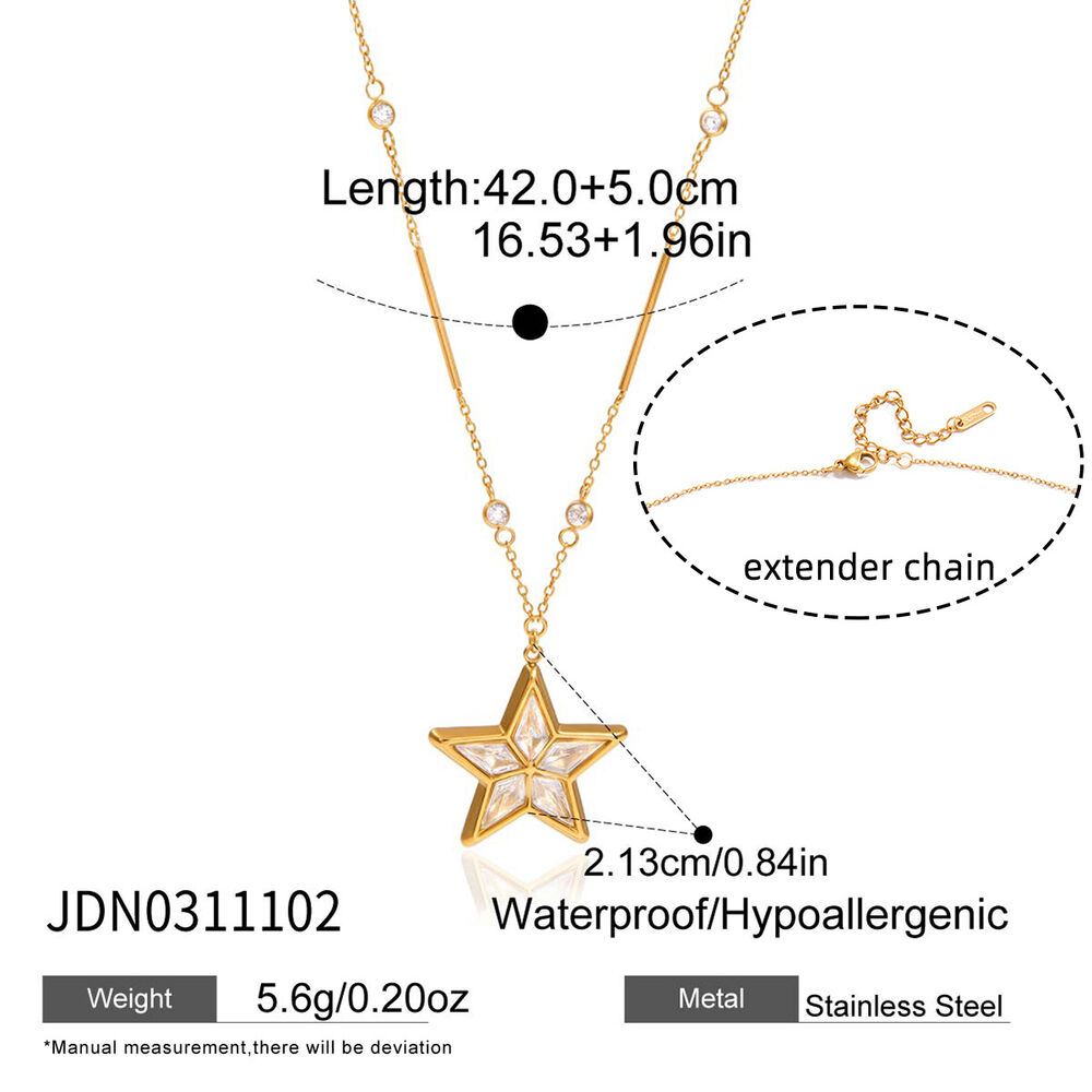 Collane con ciondolo da donna Brilliant Star in acciaio inossidabile, impermeabili e anti-ossidazione, color oro h5Immagine2