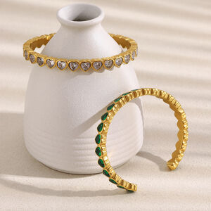 Luxury Heart Zircon Stainless Steel Waterproof Gold Color Cuff Bracelet h5 Picture5