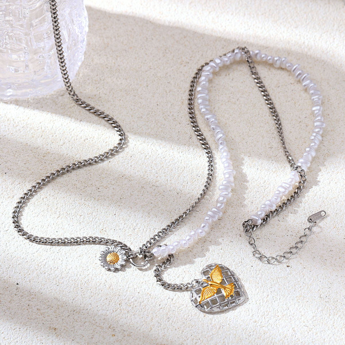 Collana con ciondolo a forma di cuore in acciaio inossidabile impermeabile e di colori misti h5 Immagine2