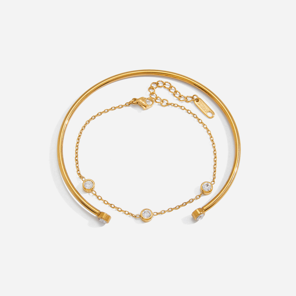 Lightweight Stainless Steel Waterproof Gold Color Zircon Women's Bracelets Sets