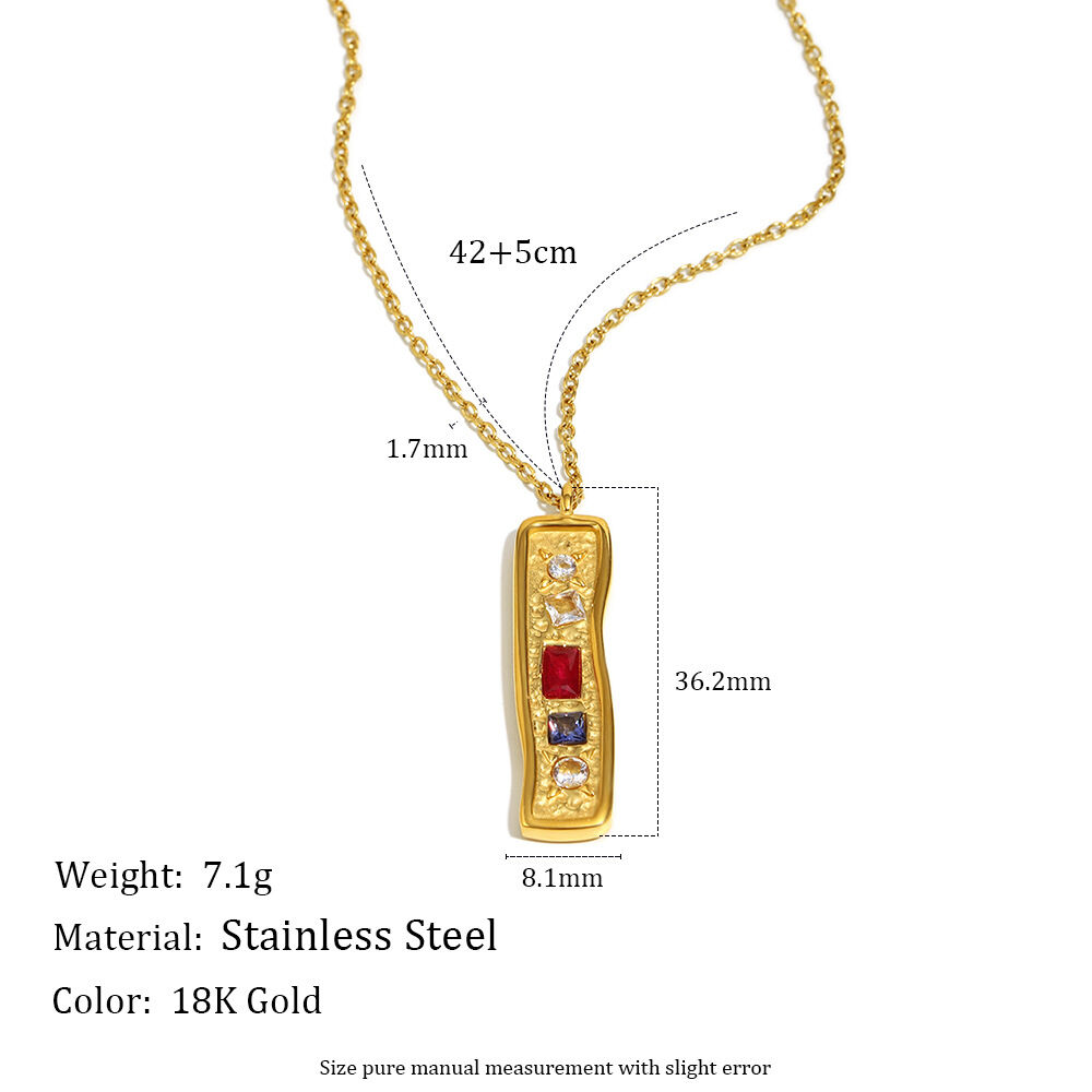 Retro Stainless Steel Waterproof Gold Color Zircon Pendant Necklace h5 Picture2