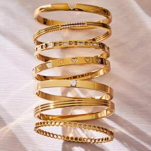 Sparkling Zircon Heart Hollowed-Out Stainless Steel Gold Color Waterproof&Anti-tarnish Women's Bangles h5 Picture4