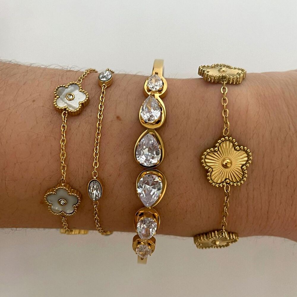 Edelstahl-Armband in Blumenform, wasserdicht, goldfarben mit Strasssteinen h5Bild3