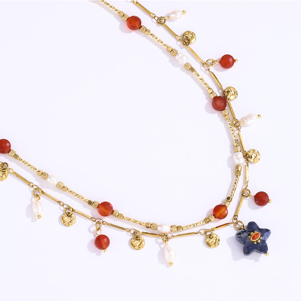 Delicate Natural Stone Star Stainless Steel Waterproof Gold Color Women's Pendant Necklaces
