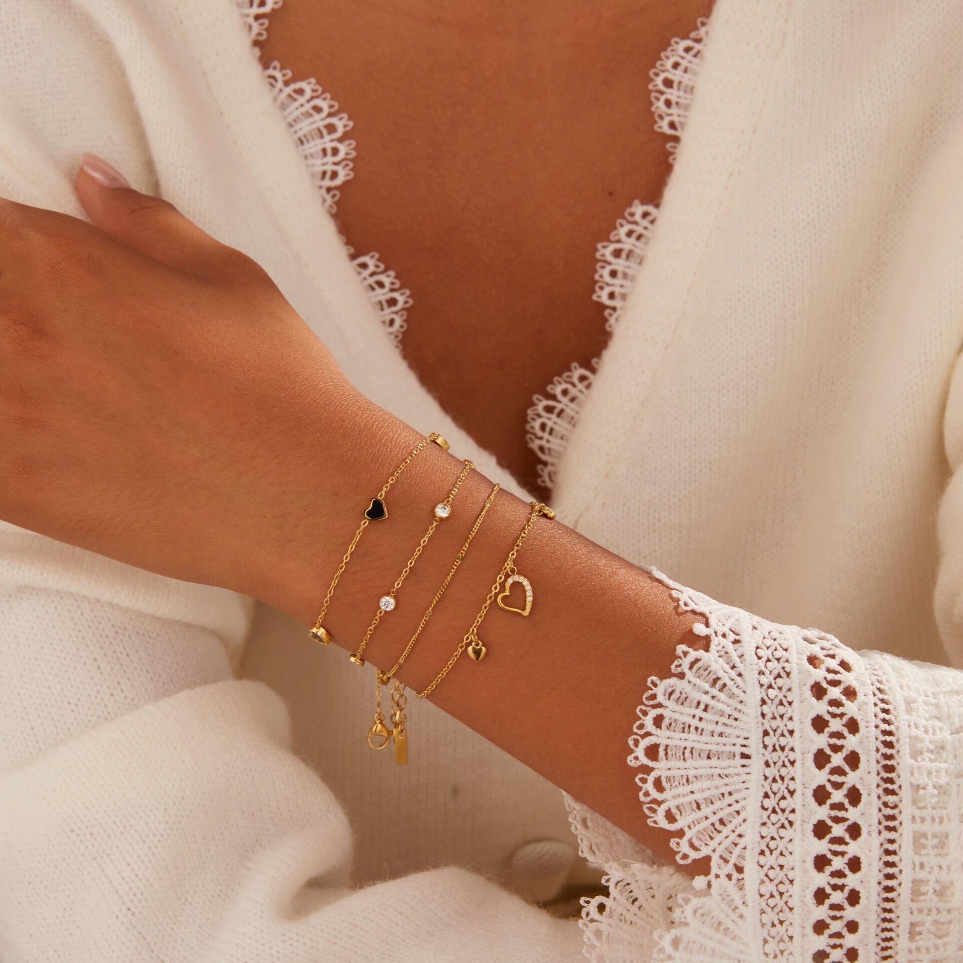 Simple Heart Hollowed-out Chain Stainless Steel Waterproof   18K Gold  Chain Bracelets