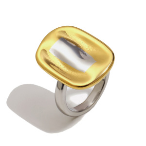 Square Shape Gold And Silver Color Stainless Steel Waterproof Statement Ring h5 Picture2