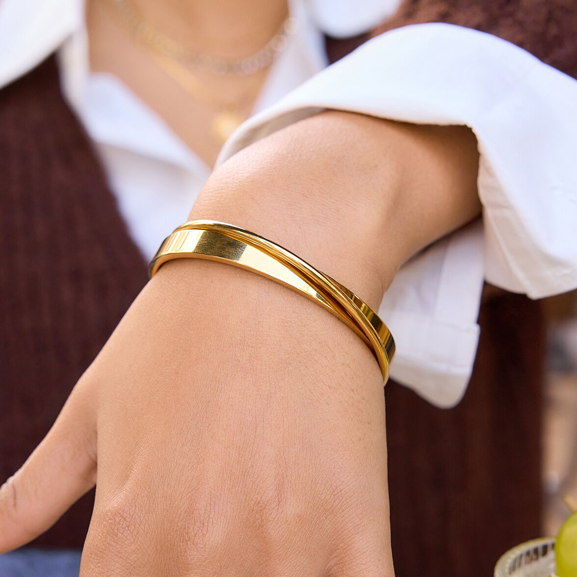Minimalistische, einfarbige, wasserdichte Edelstahl-Armbandsets in Goldfarbe für Damen