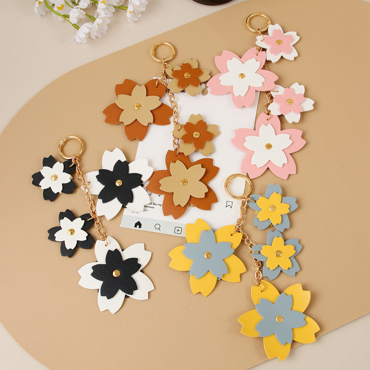 Simple Series Sweet Flower PU Damen-Taschenanhänger h5 Bild2
