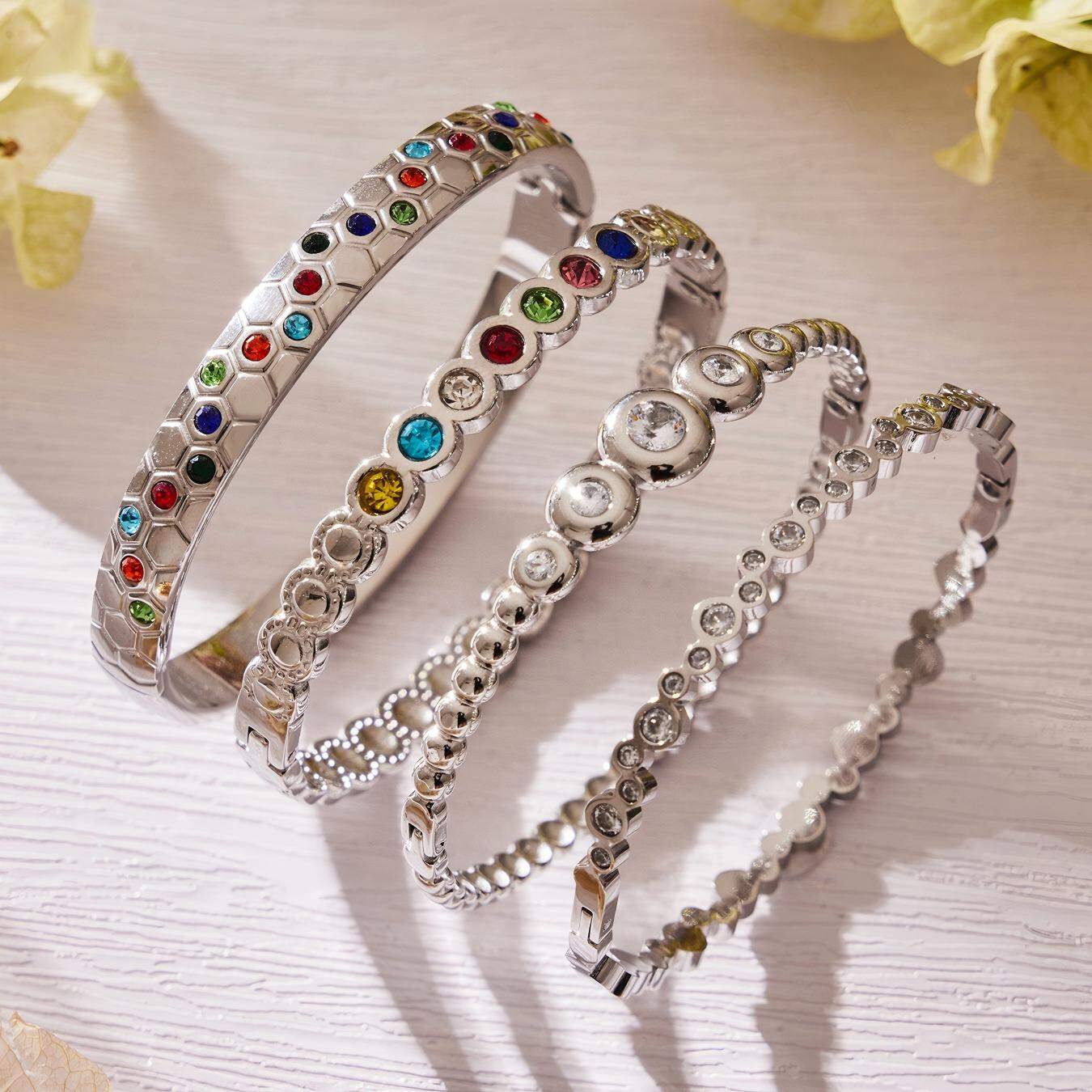 Shining Zircon Circle Stainless Steel Gold Color Waterproof&Anti-tarnish Women's Bangles 2