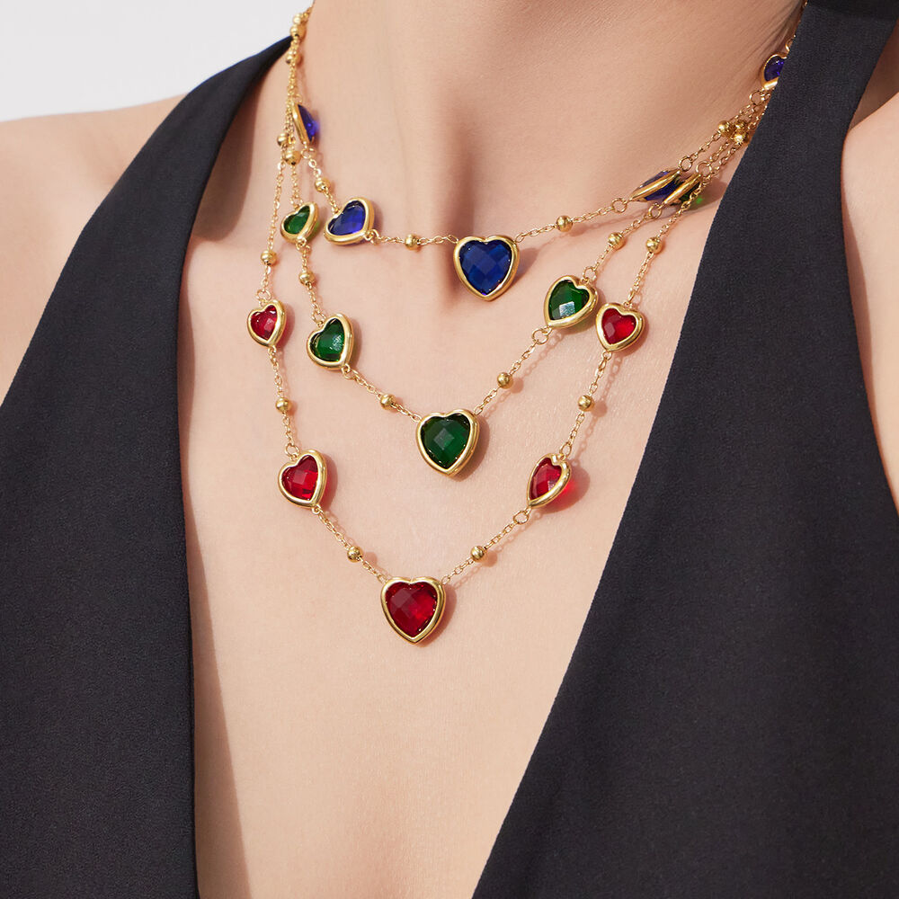 Romantic Glass Heart Stainless Steel Waterproof&Anti-tarnish Gold Color Women's Jewelry Sets h5Picture3