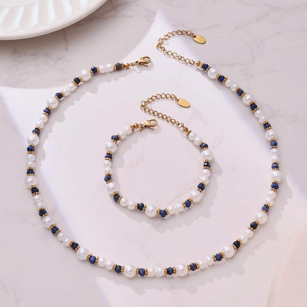 Gorgeous Beads Chain Stainless Steel Gold Color Waterproof&Anti-tarnish Women's Necklaces Sets Picture4