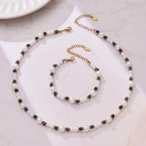 Gorgeous Beads Chain Stainless Steel Gold Color Waterproof&Anti-tarnish Women's Necklaces Sets h5 Picture4