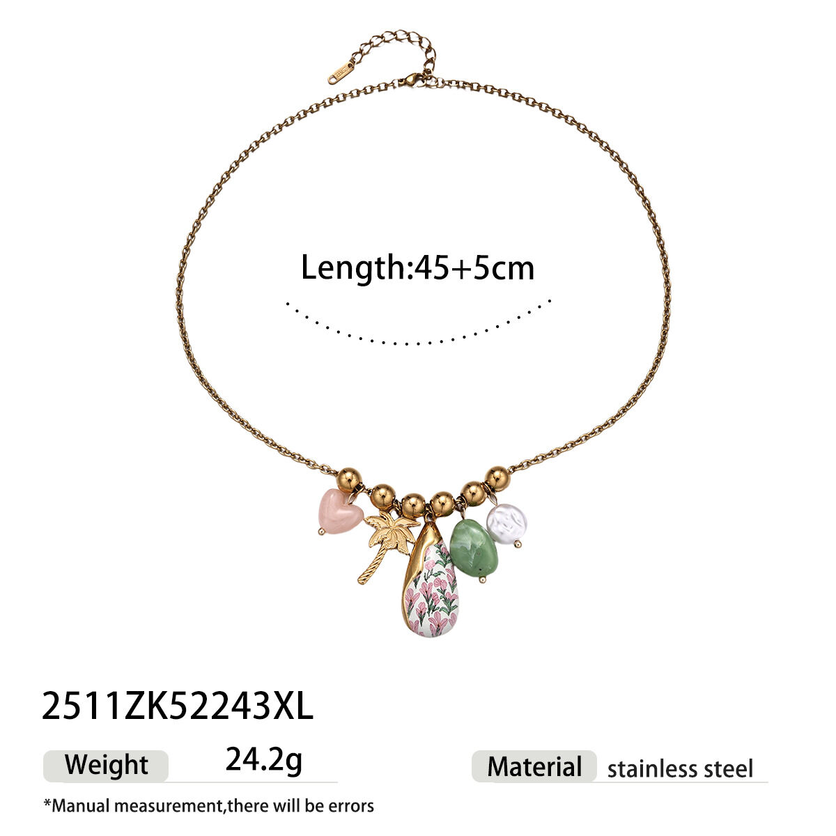 Hangerketting van roestvrij staal met schattig bloemenpatroon, waterdicht en goudkleurig. 