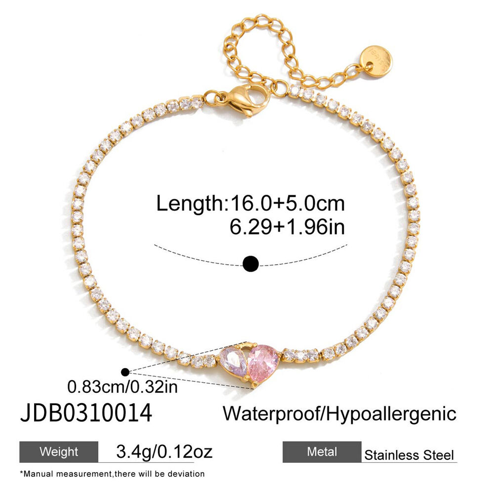 Sophisticated Heart Shape Stainless Steel Waterproof Gold Color Zircon Women's Charm Bracelets h5Picture2