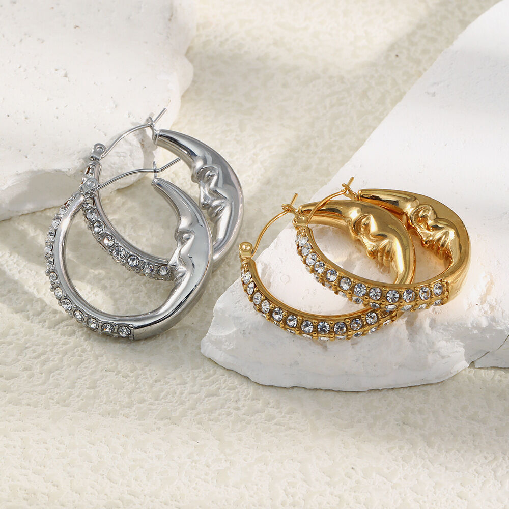Ohrringe aus Edelstahl mit Zirkonia-Motiv, wasserdicht, goldfarben h5 Bild2