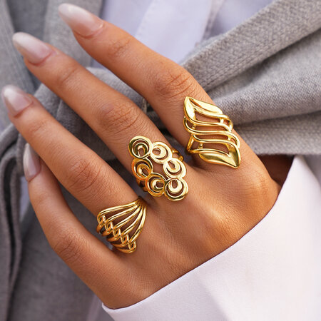 Simple Irregular Shape Stainless Steel Waterproof Gold Color Women‘s Statement Rings