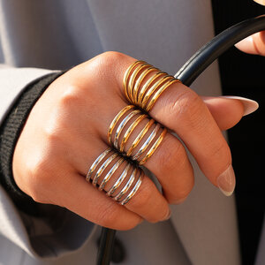 Simple Series Daily Lines Stainless Steel Waterproof Gold Color Statement Rings h5 Picture6