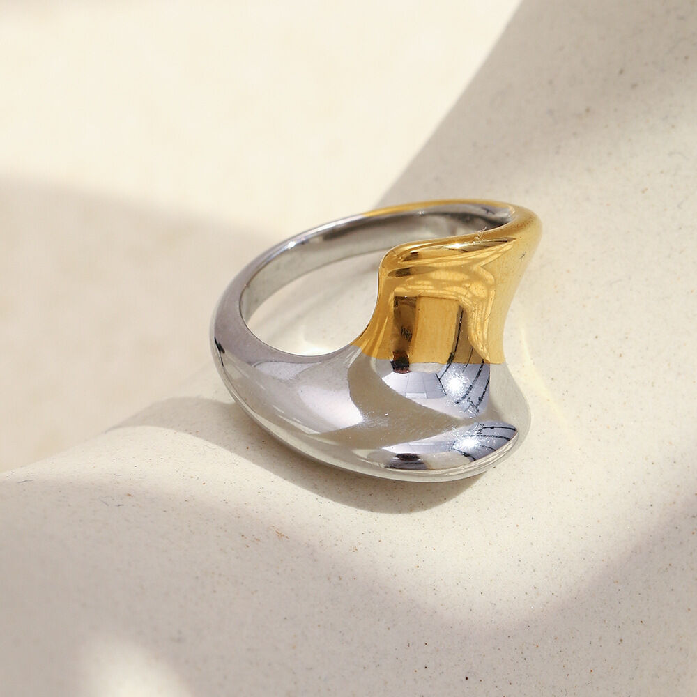 Distorted Shape Gold and Silver Color Stainless Steel Waterproof Statement Ring