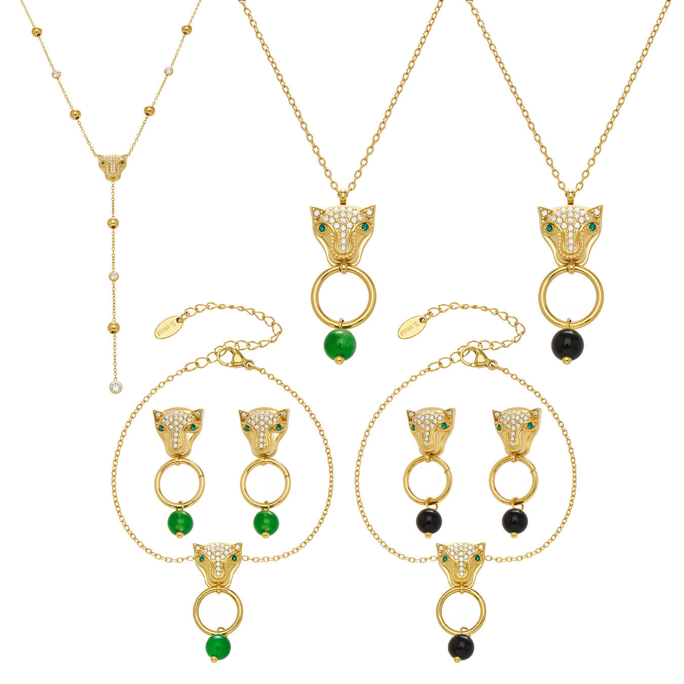Leopard Head Stainless Steel Waterproof&Anti-tarnish Gold Color Natural Stone Zircon Women's Jewelry Sets h5Picture6