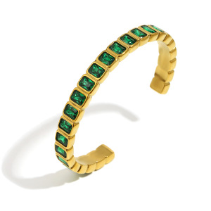 Luxury Zircon Stainless Steel Waterproof Gold Color Cuff Bracelet h5 Picture2