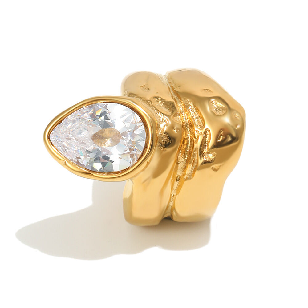 Waterdrop-shaped Zircon Stainless Steel Waterproof Ring h5 