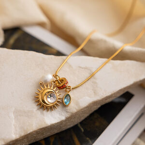 Ornate Sun Moon Stainless Steel Waterproof&Anti-tarnish Gold Color Zircon Pearl Women's Pendant Necklaces h5 Picture5