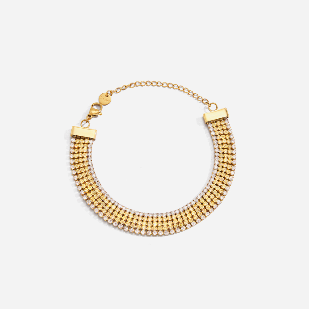 Pulseras de cadena de acero inoxidable con circonitas doradas, resistentes al agua y de líneas exquisitas para mujer.