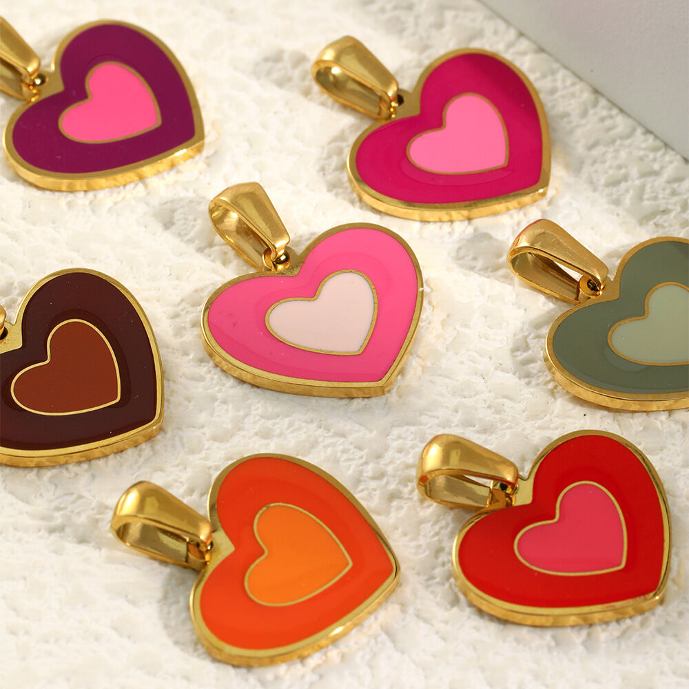 Sweet Enamel Heart Stainless Steel Waterproof DIY Pendant Picture2