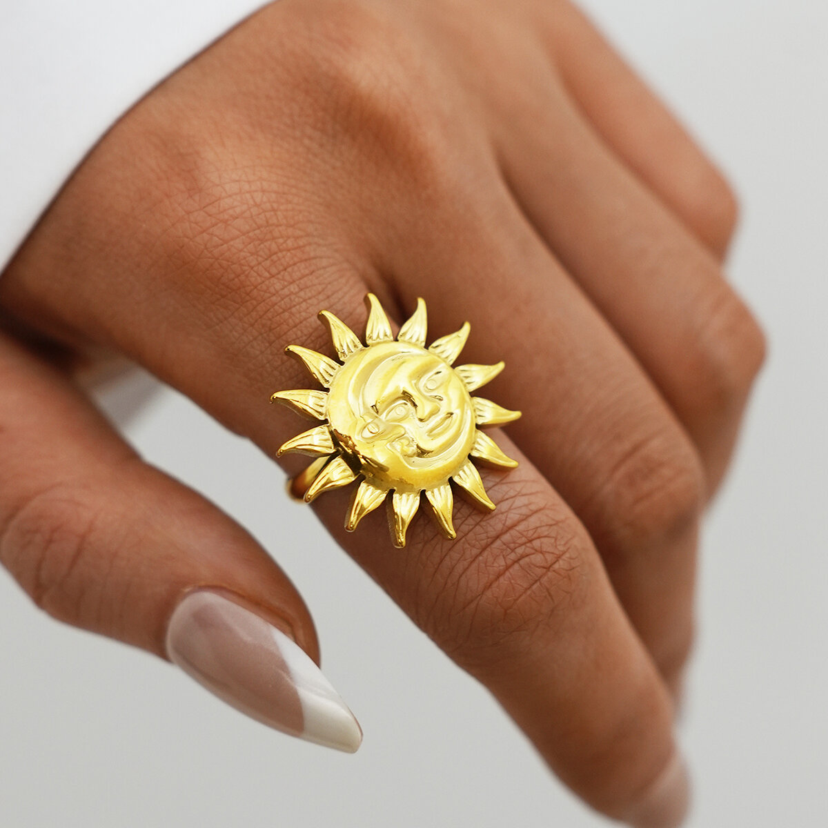 Simple Series Sun Stainless Steel Waterproof   Gold Color  Statement Rings