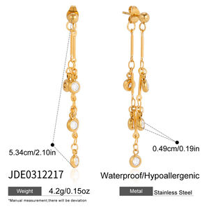 Exquisite Tassel Stainless Steel Waterproof&Anti-tarnish Gold Color Zircon Women's Party Earrings h5 Picture2