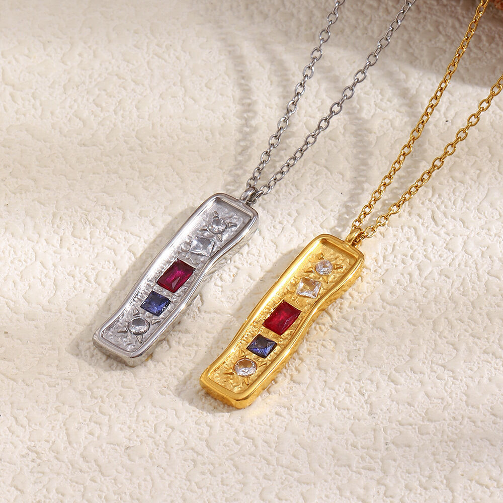 Retro Stainless Steel Waterproof Gold Color Zircon Pendant Necklace h5 Picture4